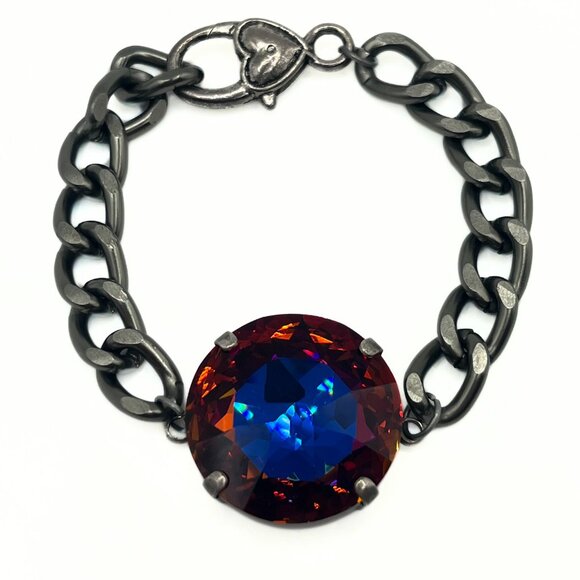 Handcrafted Large Exotic Red w/ Blue Swarovski Crystal Chunky Chain Bracelet - Picture 14 of 16